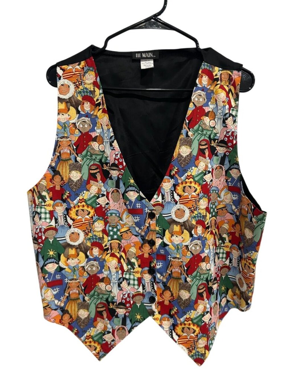 111 Main 1X Multicolor Button Front Vest Tapestry Print Kitschy Boho Vintage